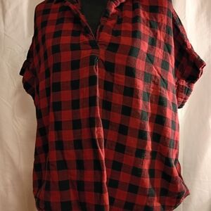 Time and Tru Women's Red and Black Plaid Blouse